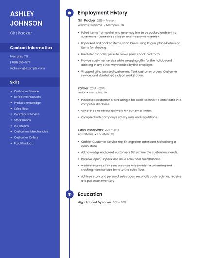 Gift Packer Resume