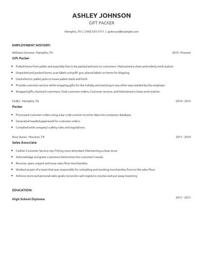Gift Packer Resume
