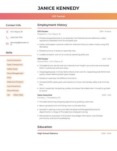 Gift Packer Resume