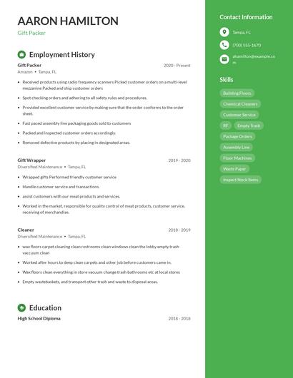 Gift Packer Resume