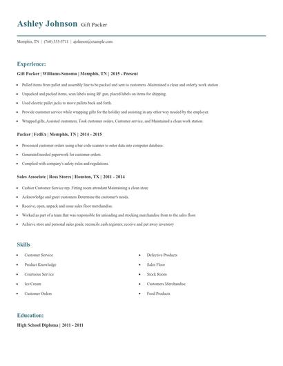 Gift Packer Resume