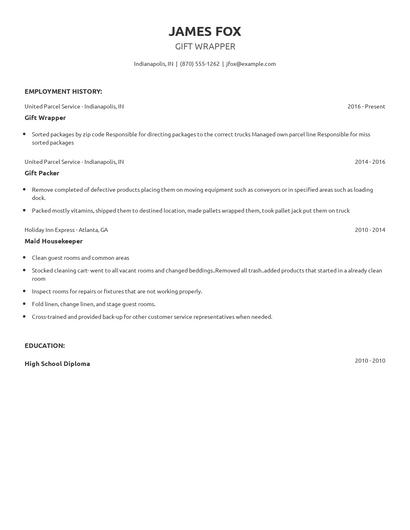 Gift Wrapper Resume