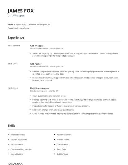 Gift Wrapper Resume