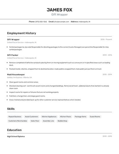 Gift Wrapper Resume