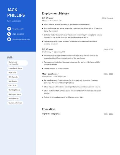 Gift Wrapper Resume