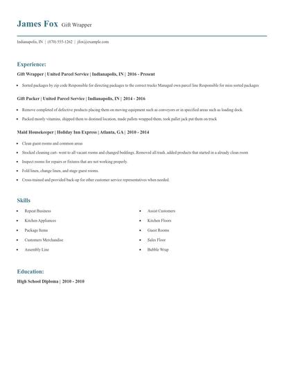 Gift Wrapper Resume