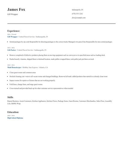 Gift Wrapper Resume