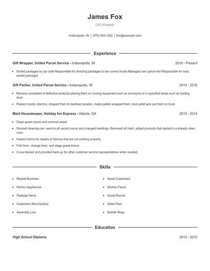 Gift Wrapper Resume