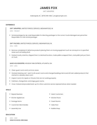 Gift Wrapper Resume