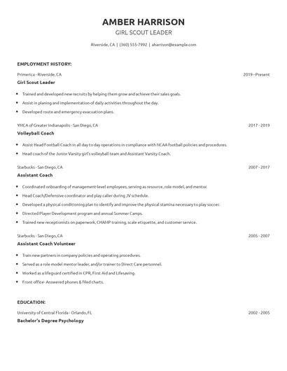 Girl Scout Leader Resume