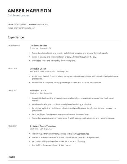 Girl Scout Leader Resume