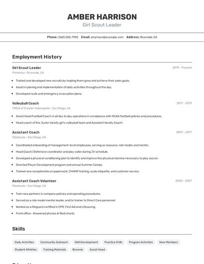 Girl Scout Leader Resume