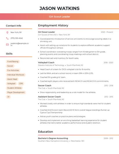 Girl Scout Leader Resume