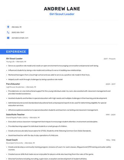 Girl Scout Leader Resume