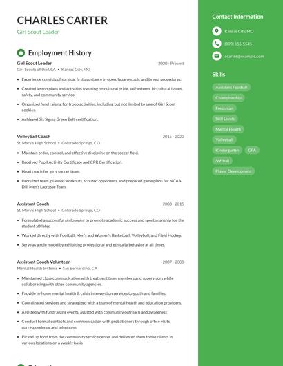 Girl Scout Leader Resume