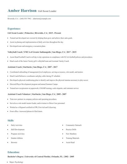 Girl Scout Leader Resume