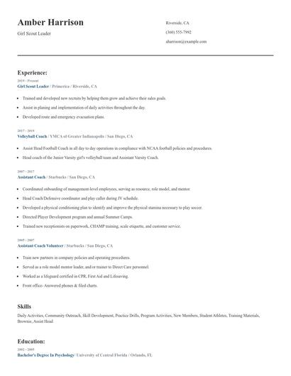 Girl Scout Leader Resume
