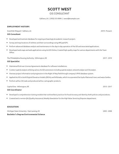 GIS Consultant Resume