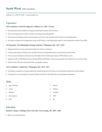 GIS Consultant Resume