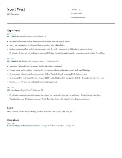 GIS Consultant Resume