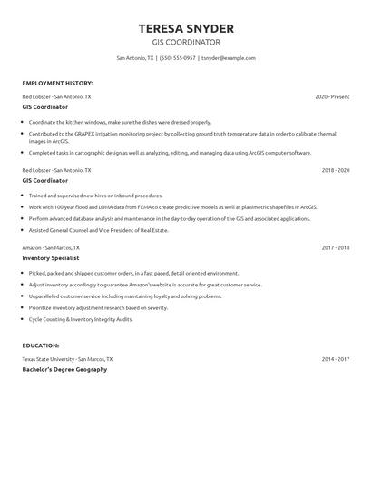 GIS Coordinator Resume