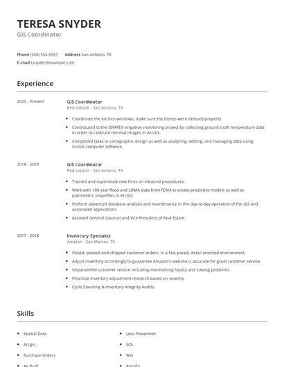 GIS Coordinator Resume