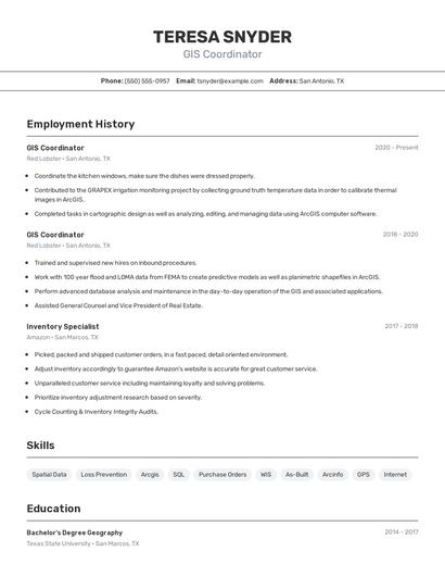 GIS Coordinator Resume