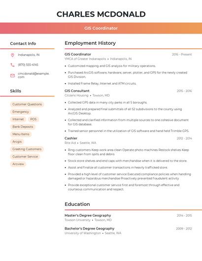 GIS Coordinator Resume