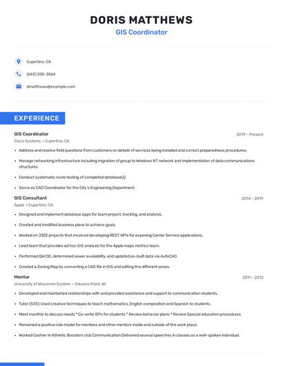 GIS Coordinator Resume