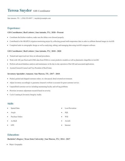 GIS Coordinator Resume