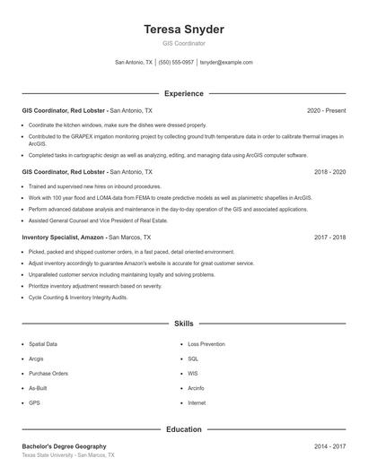 GIS Coordinator Resume