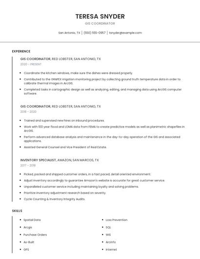 GIS Coordinator Resume