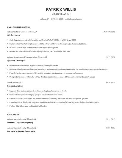 GIS Developer Resume