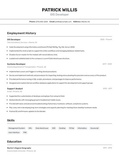 GIS Developer Resume