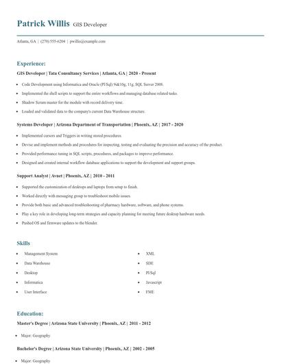 GIS Developer Resume