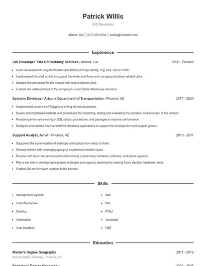 GIS Developer Resume