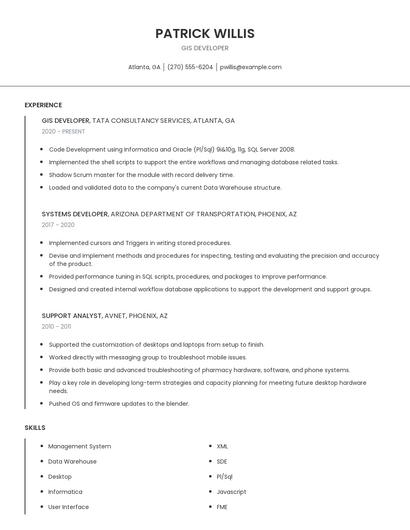 GIS Developer Resume