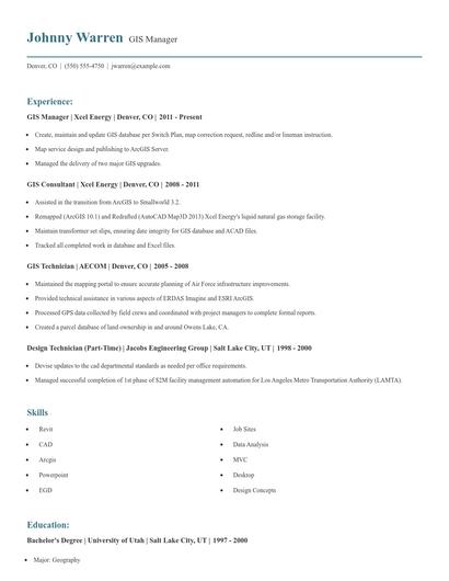 GIS Manager Resume