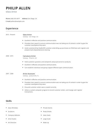 Glass Artist Resume