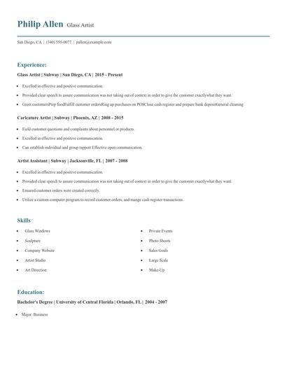 Glass Artist Resume