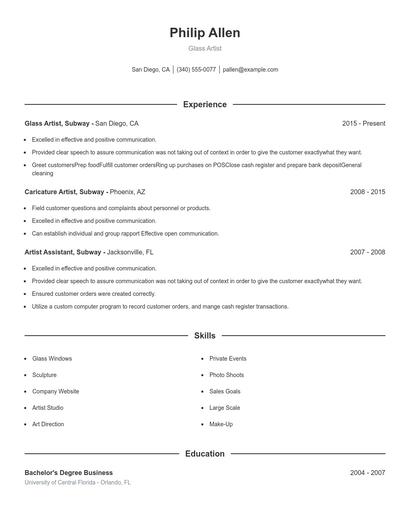 Glass Artist Resume