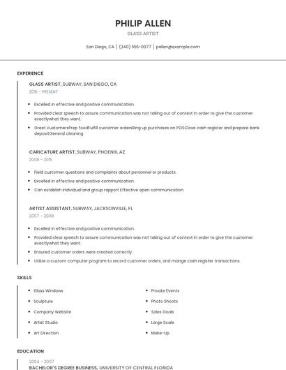 Glass Artist Resume