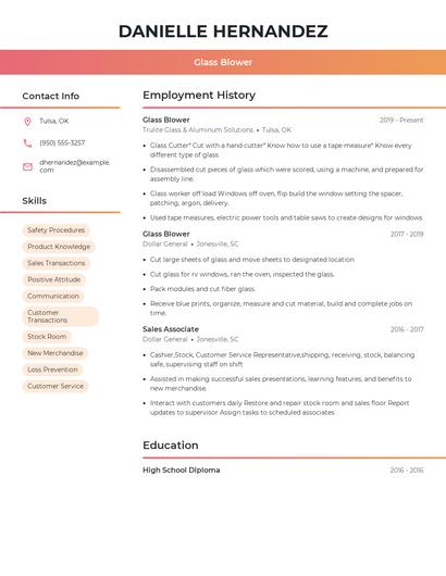 Glass Blower Resume