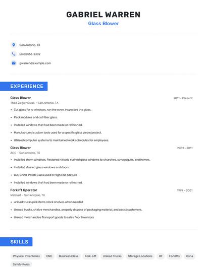Glass Blower Resume