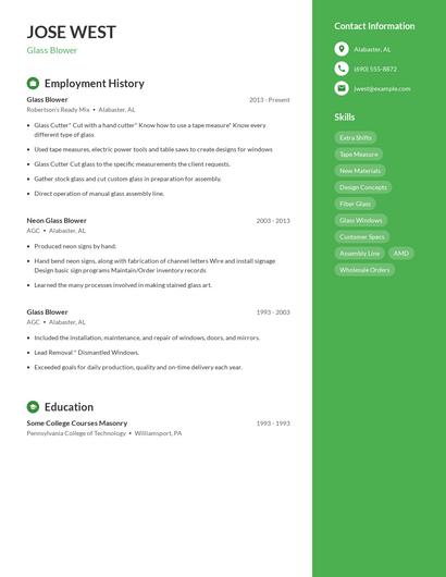 Glass Blower Resume