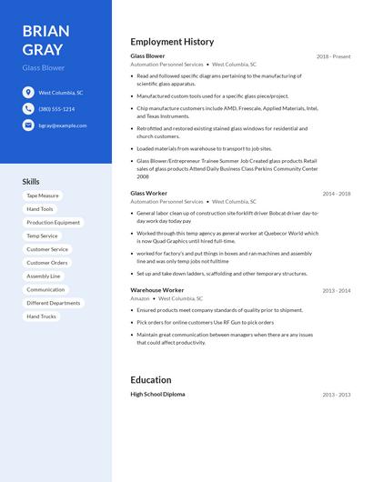 Glass Blower Resume