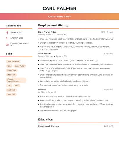 Glass Frame Fitter Resume