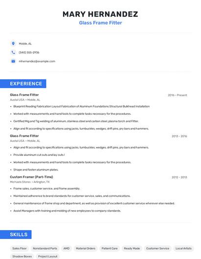 Glass Frame Fitter Resume