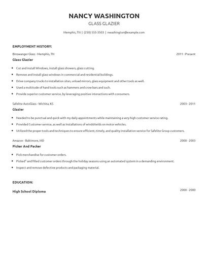 Glass Glazier Resume
