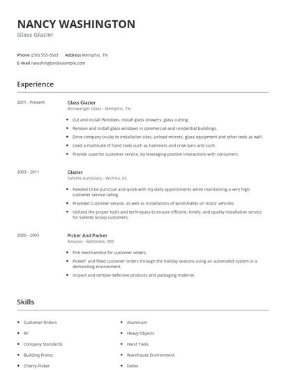 Glass Glazier Resume